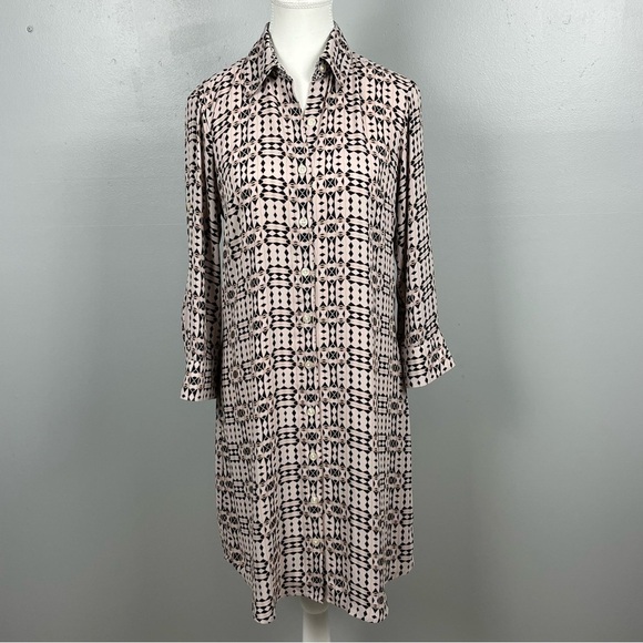 Cabi 784 Colony Club button front roll sleeve geometric shirt dress, size small. - Picture 1 of 12